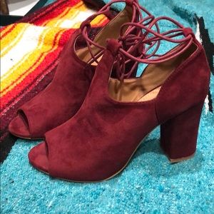 Wine peep toe heels